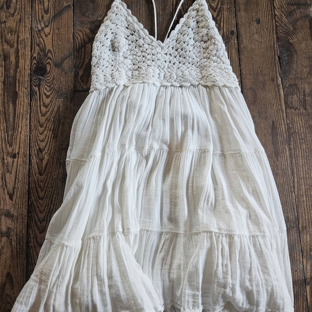 American Eagle Outfitters White Boho Crochet Mini Dress